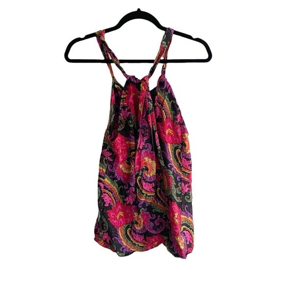 J. CREW Silk Floral Paisley Print Sleeveless Halter Tank Top Blouse S - Picture 2 of 4